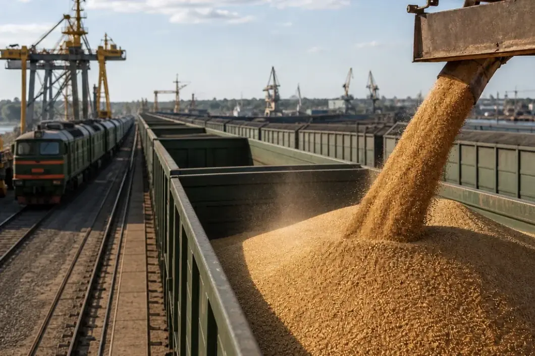 Grain loading into rail wagons at the terminal